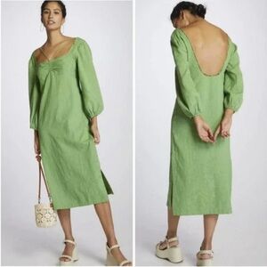 Anthropologie Maeve Low Back Jacquard Green Midi Dress